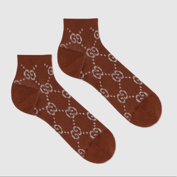 Gucci Logo Socks Brown & Metallic Silver Size Large - Picture 1 of 7